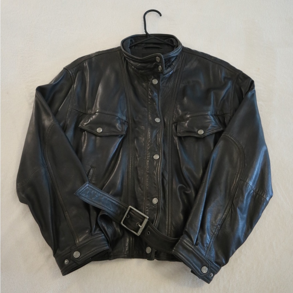 Lucky Brand Black Lamb Leather Jacket with Belt